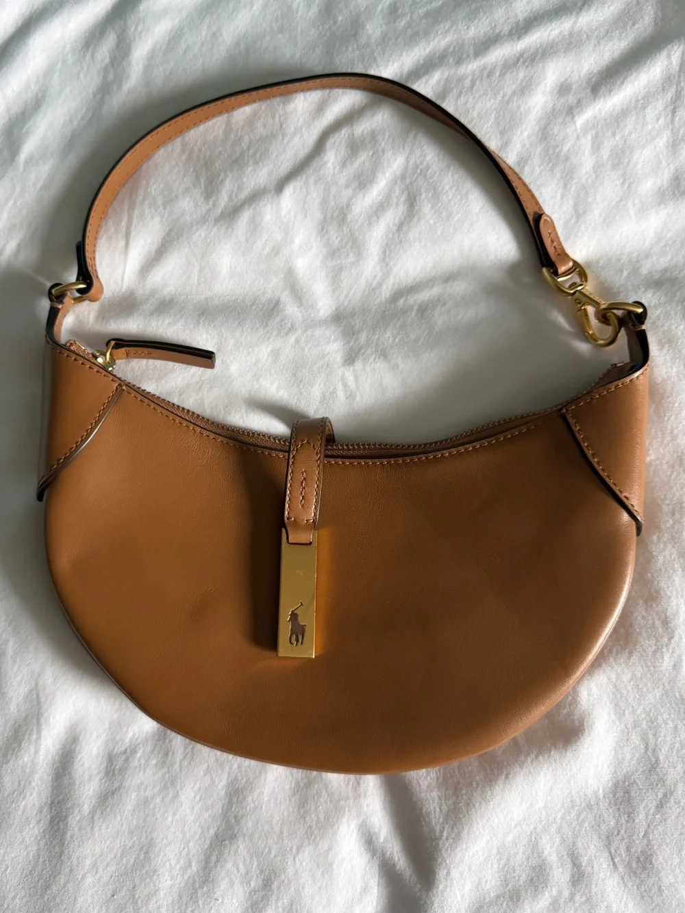 Polo Ralph Lauren Polo ID Calfskin Mini Shoulder Bag Tan Leather NWOT - Picture 1 of 8